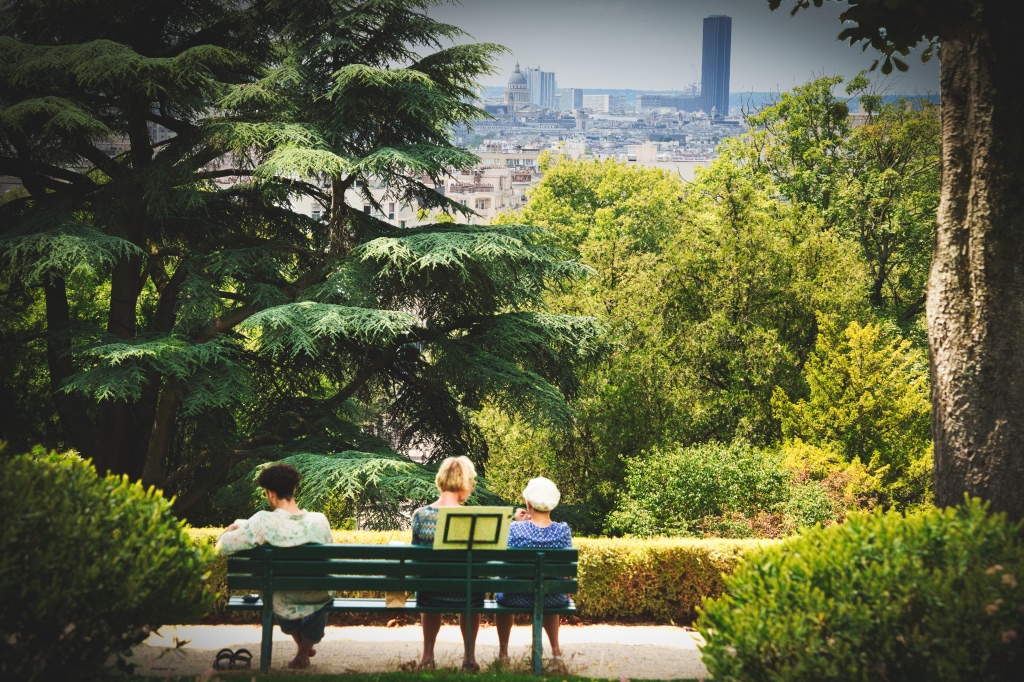 Blick von einem Friedhof in Paris auf die Stadt